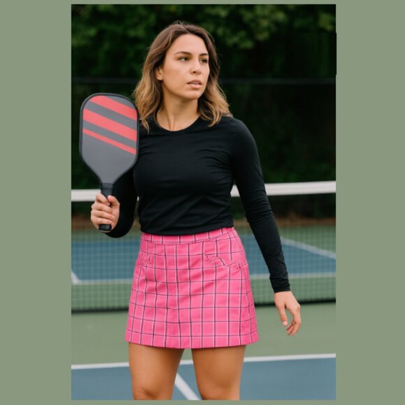IZOD XFG Golf Skort Skirt Shorts Mini Athleisure Pickleball Pink Plaid Women's 2 - Picture 1 of 16